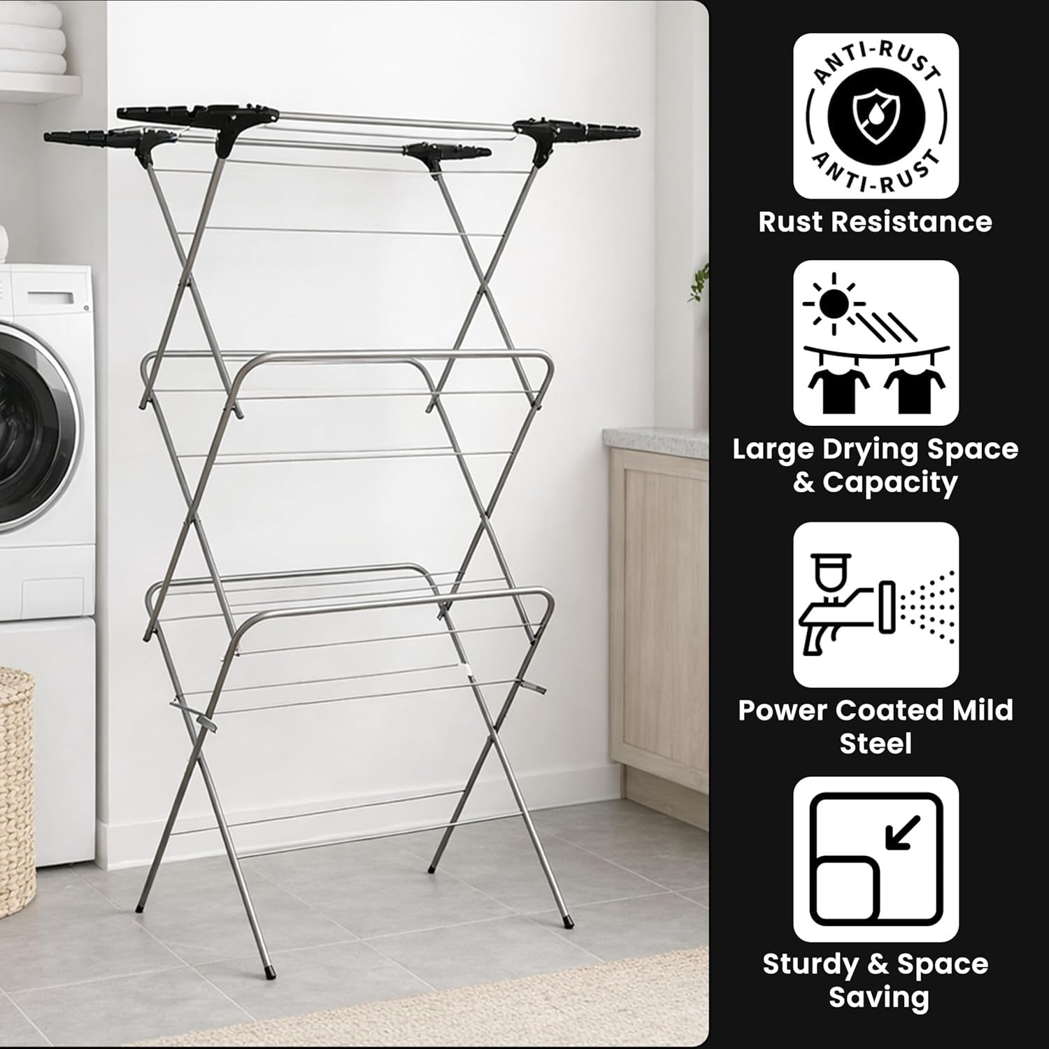 3 Tier Folding Clothes Airer 20m Drying Space Indoor Outdoor Laundry Rack