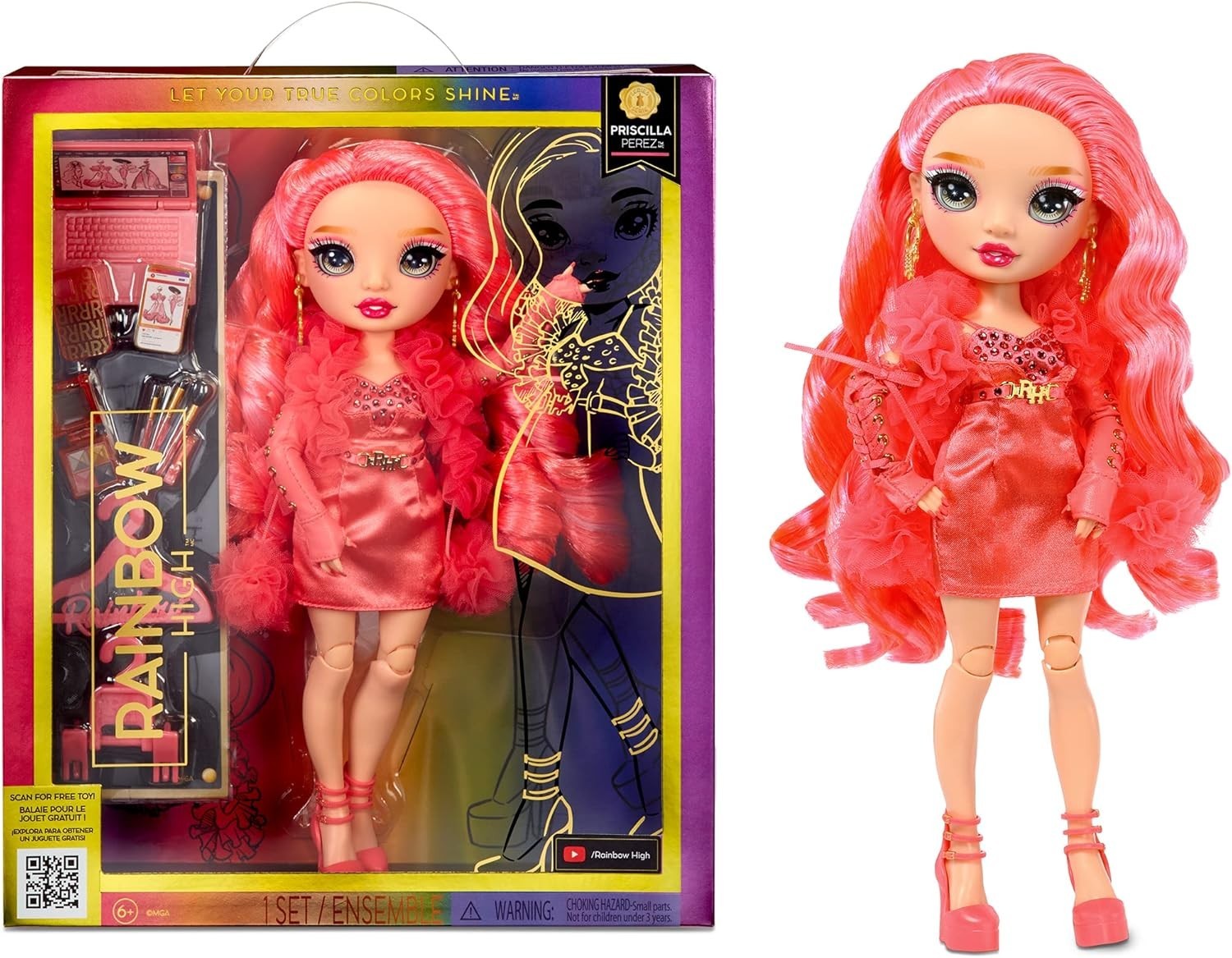 Pink Fashion Doll Poseable Satin Dress 10+ Accessories Display