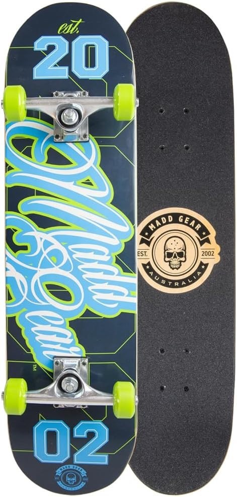 31" Intermediate Maple Skateboard with 8" Deck & Blue Skull Design
