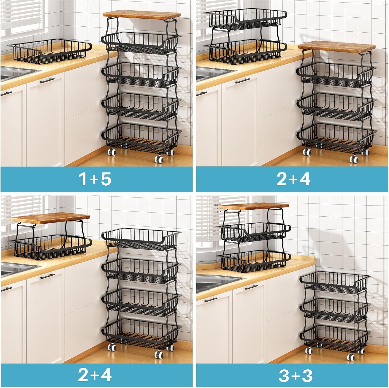 6 Tier Pantry Organiser Storage Cart Rolling Metal Fruit Basket Trolley