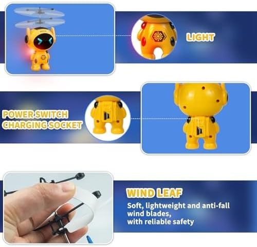 Hand Sensing Robot Drone for Kids 3+, LED Lights, USB Charging Toy