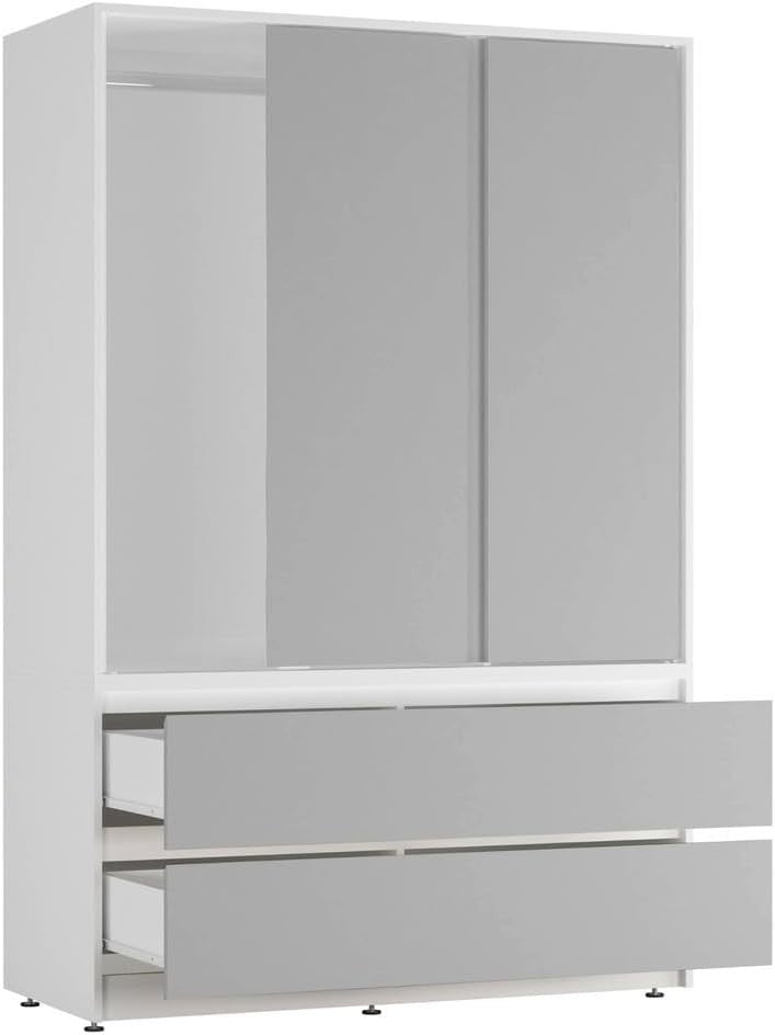 Grey Sliding Wardrobe with 4 Drawers Rail Storage Modern Bedroom Unit