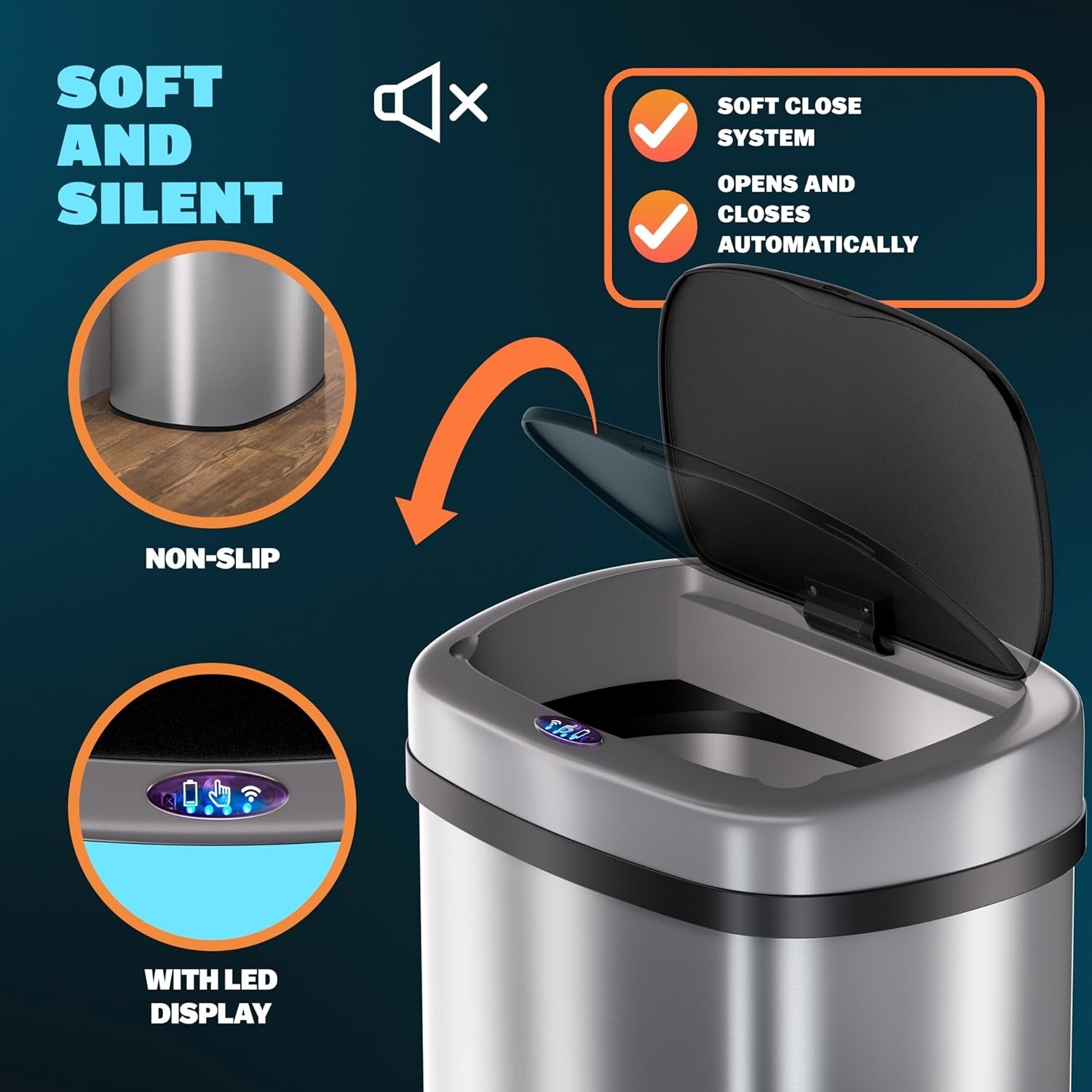 58L Automatic Sensor Bin Stainless Steel Soft Close