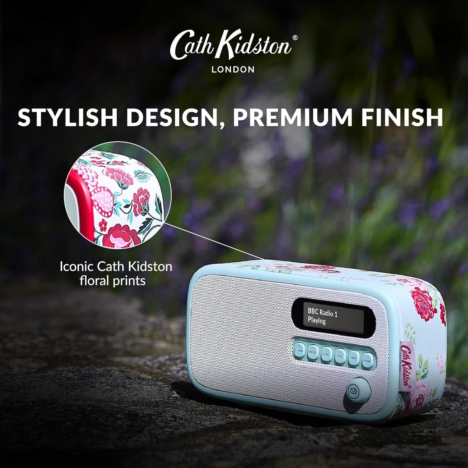 DAB Digital Radio Bluetooth Alarm Clock Portable Floral Rechargeable