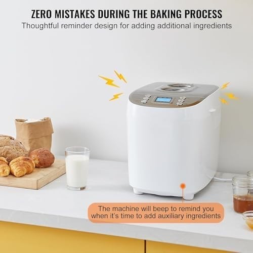 15-in-1 Electric Bread Maker Programmable Timer Nonstick Ceramic Pan White