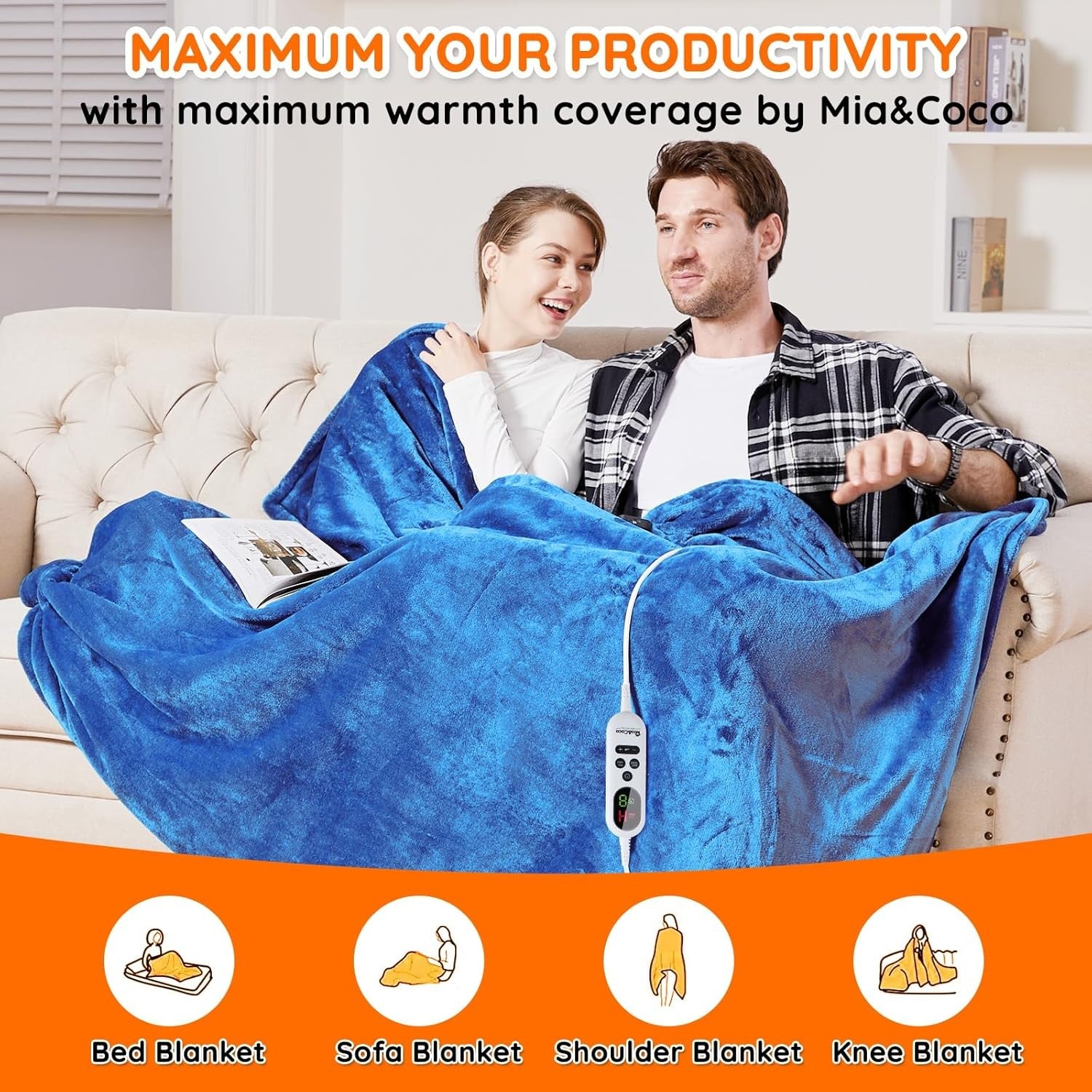 Electric Heated Throw Blanket XXL Fast Heat 10 Levels Sherpa Flannel 200x180cm