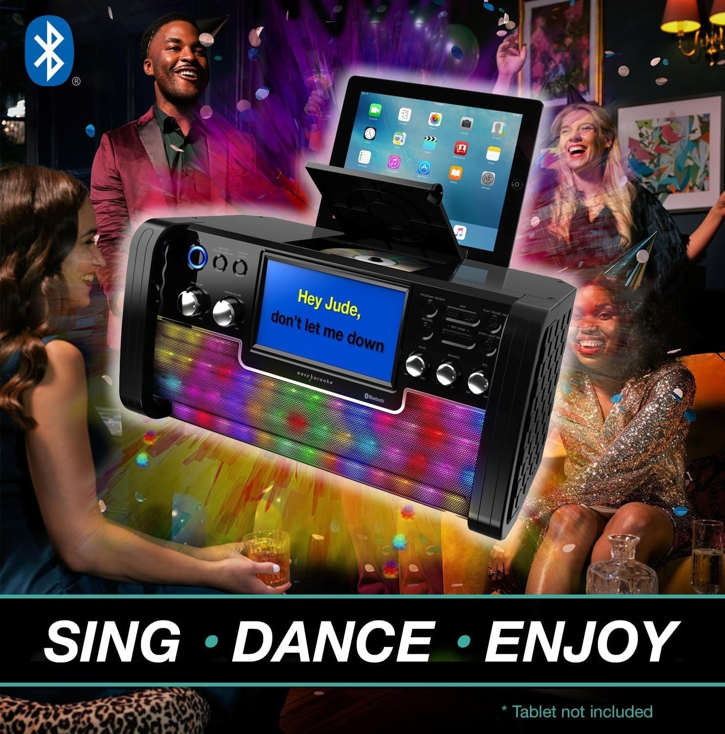 Bluetooth Karaoke Machine CD+G LED Lights 7" Screen Mic