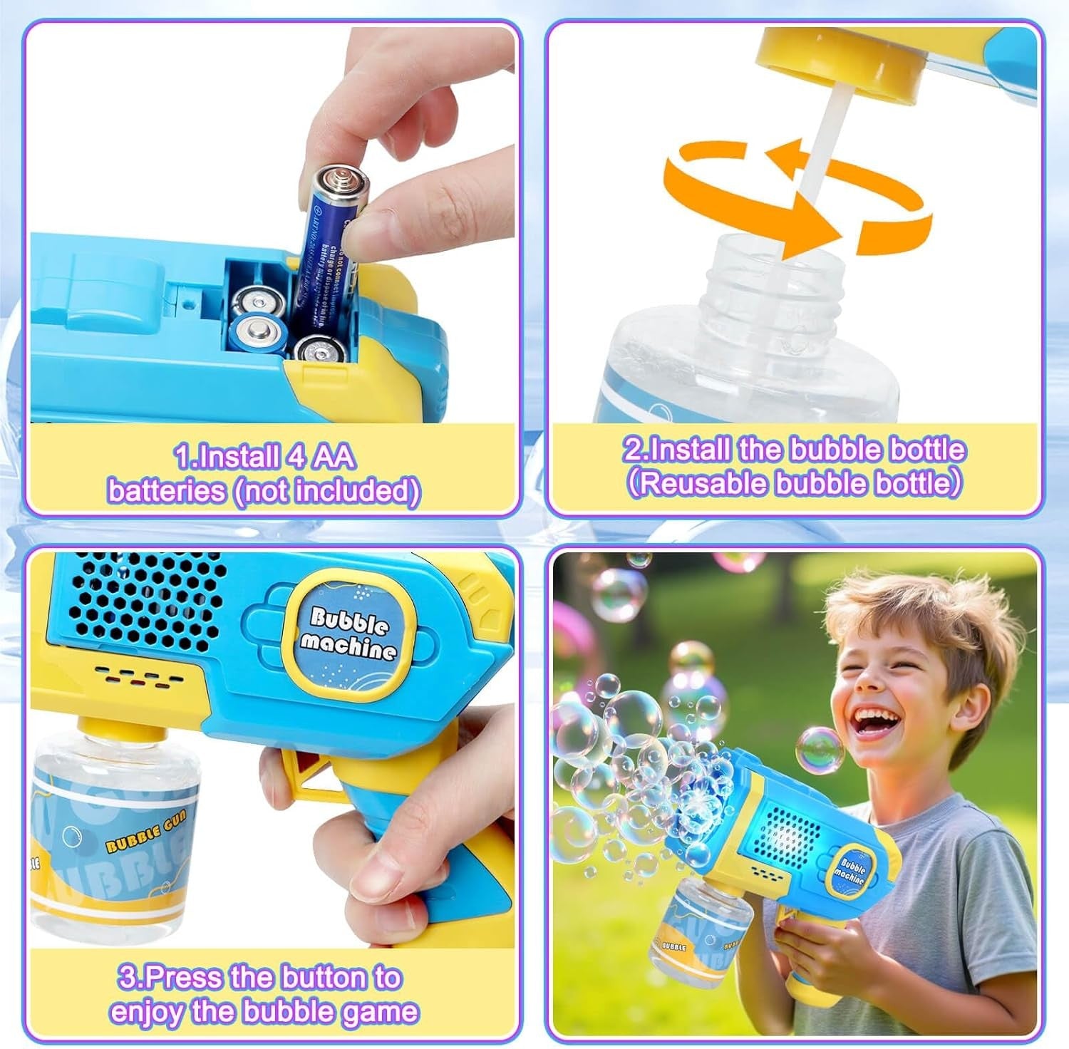 Kids Bubble Gun Light Up 8 Hole Bubble Blower Toy Blue