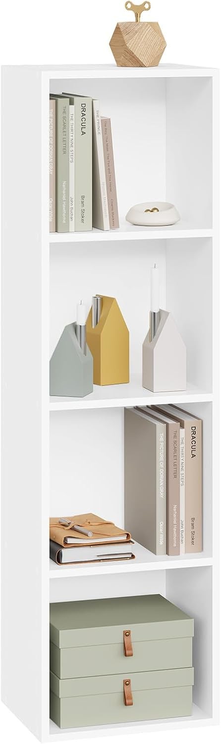 White 4 Cube Bookcase Tall Slim Storage Shelf Unit Modern Freestanding Display