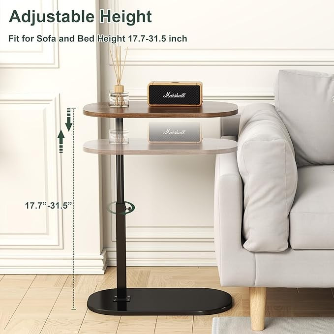 C Shaped Side Table Adjustable Height Swivel Laptop Sofa Bed Narrow Table