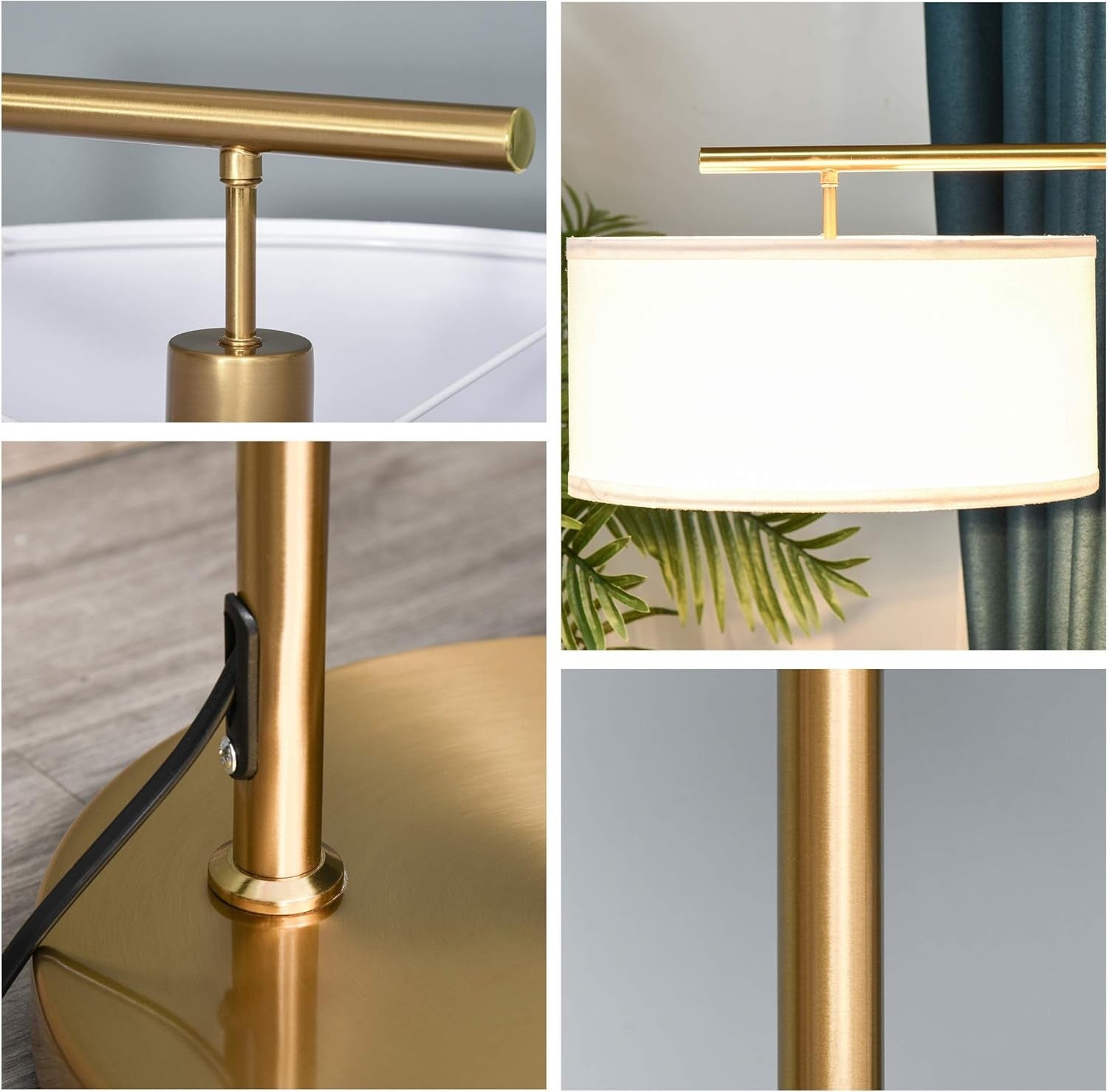 Modern Floor Lamp Linen Shade Gold Standing Light for Living Room Bedroom