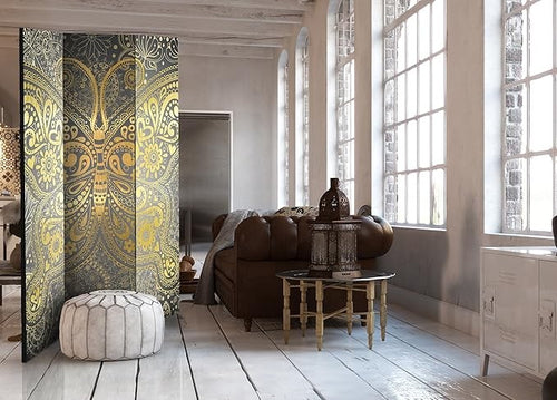 Elegant Gold Mandala Folding Room Divider 3-Panel Privacy Screen 135x172cm
