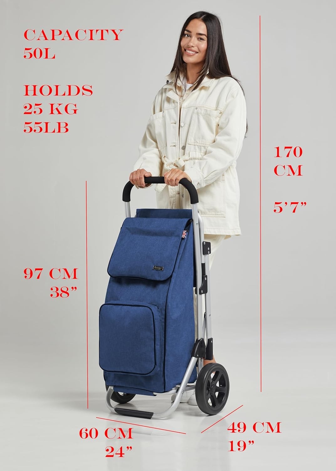 Aluminium Shopping Trolley with Seat Lightweight Foldable Wheeled Cart