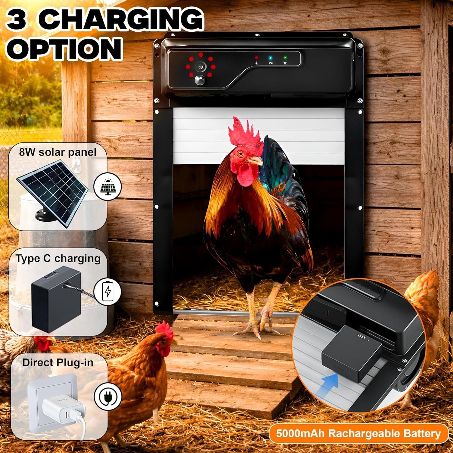 Solar Chicken Coop Door with Camera App Remote Night Vision Alarm