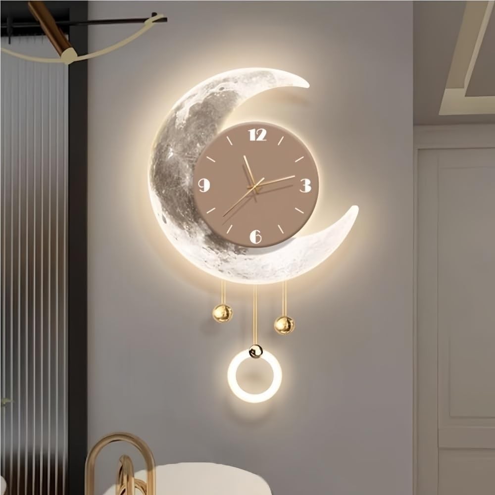 Modern LED Moon Wall Clock 80cm Artistic Light Sculpture Acrylic Home Decor