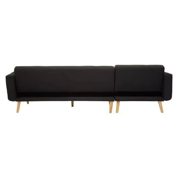 Modern Black Corner Sofa Bed Linen Upholstery w/ Oak Legs 3-Seater