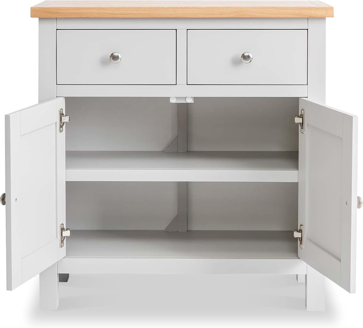 Small Grey Sideboard Cabinet Oak Top 2 Drawer Cupboard for Hallway