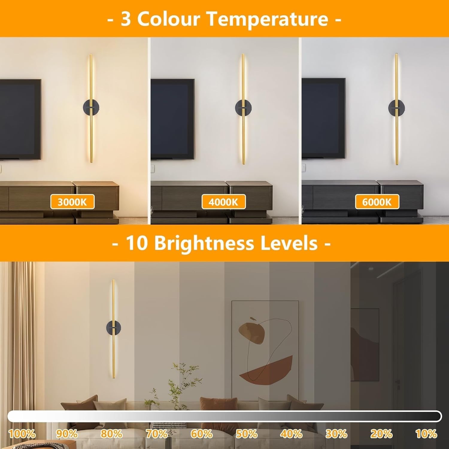 Rechargeable Wireless Wall Sconces 77CM Dimmable LED 3 Color Temps