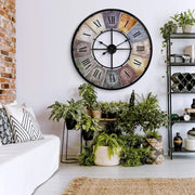 Large Vintage Wall Clock Roman Numerals XXL Metal Round Shabby Chic 80cm
