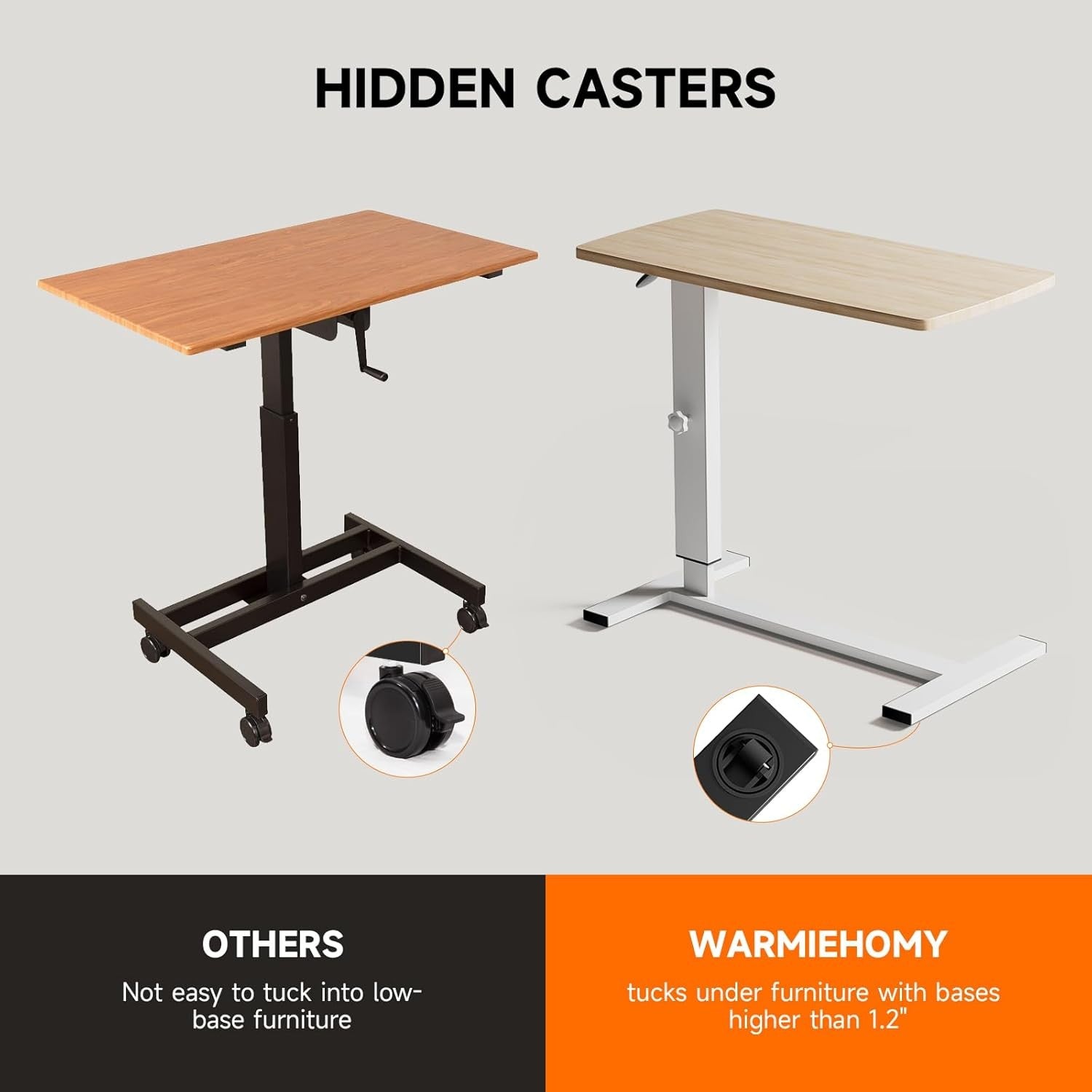 Overbed Bedside Table Height Adjustable Laptop Desk with Wheels Sofa