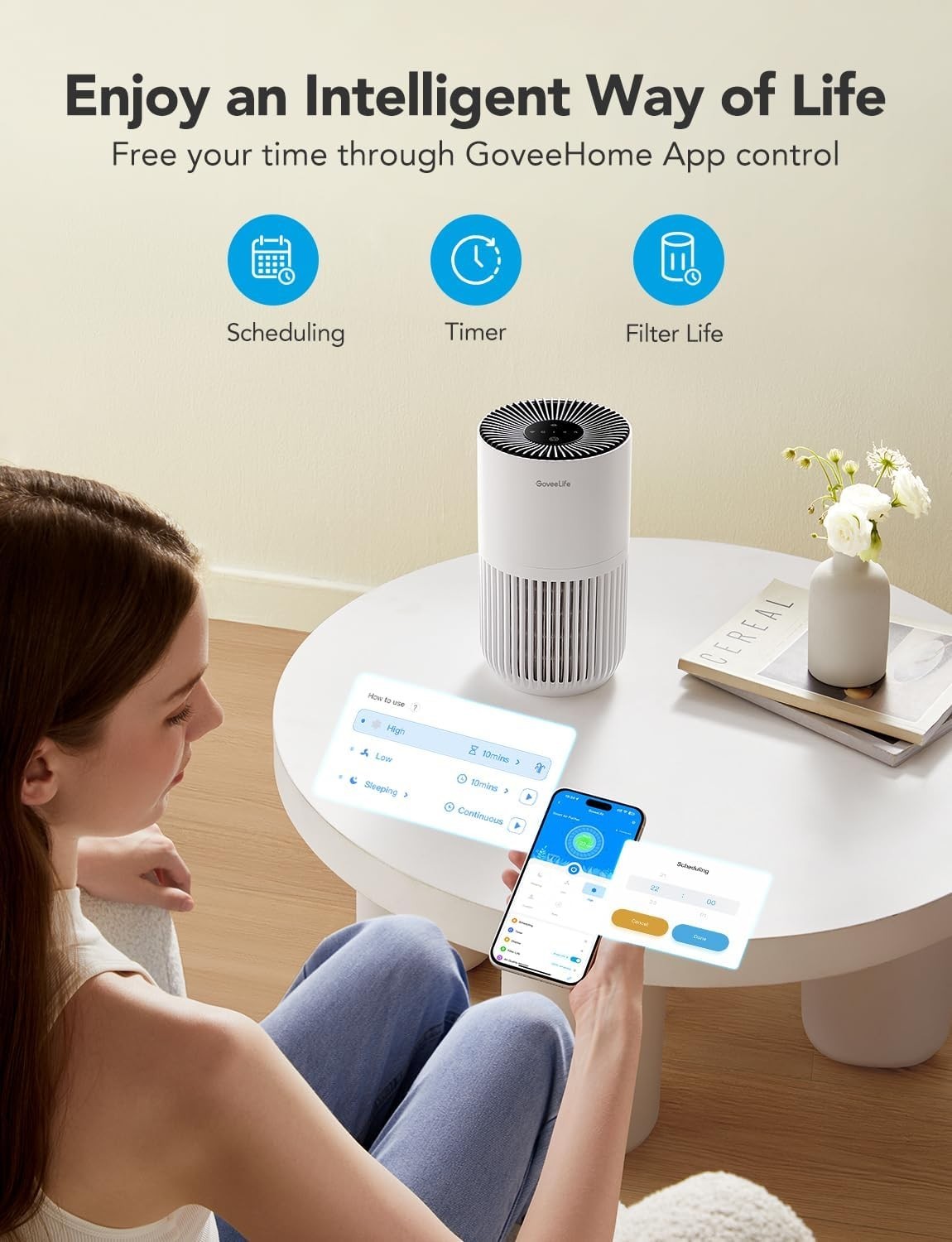 Mini Smart Air Purifier Bedroom HEPA Alexa App Control Quiet