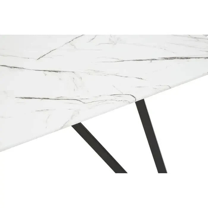6 Seat Grey Dining Set | White Marble Table & Upholstered Chairs Modern
