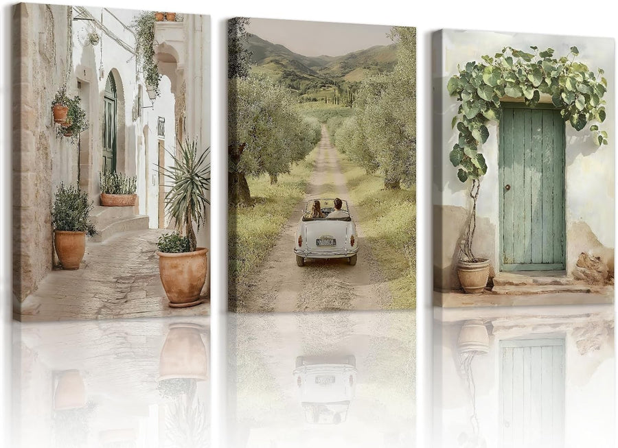 Set of 3 Vintage Italy Landscape Canvas Wall Art 30x40cm