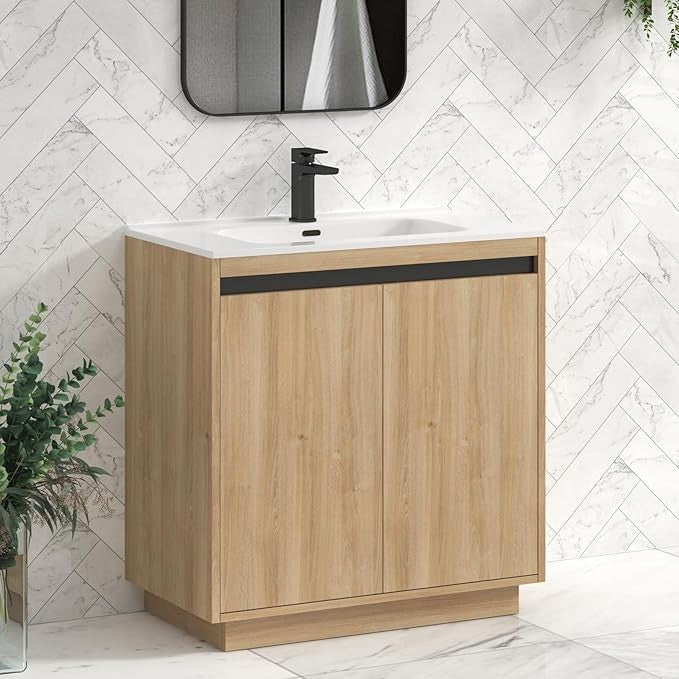 800mm Oak Floor Standing Vanity Unit with Basin Sink 2 Door Bathroom Cabinet