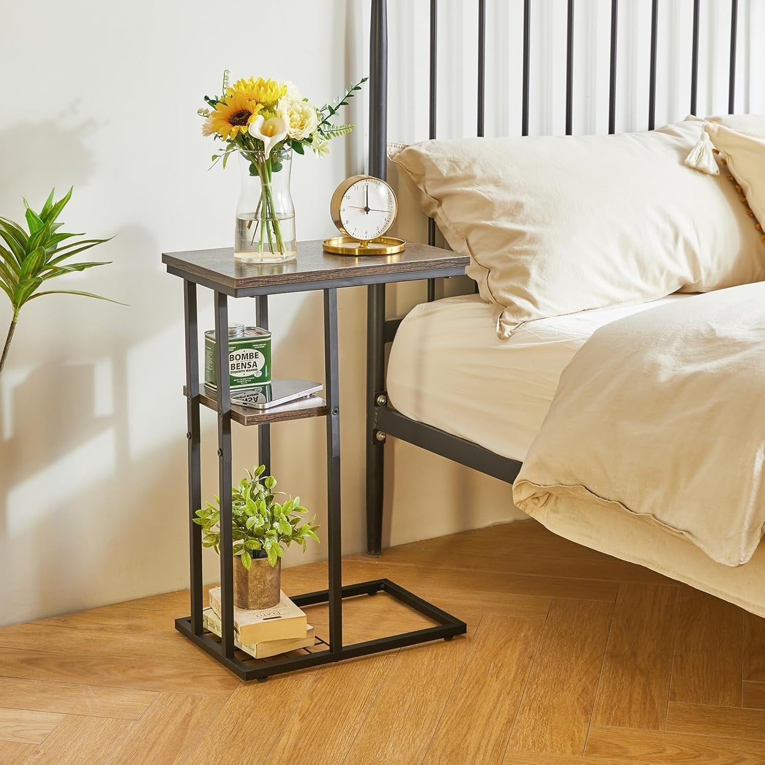 C-Shaped Side Table with Marble Top – Compact, Sturdy, Easy Access Desk
