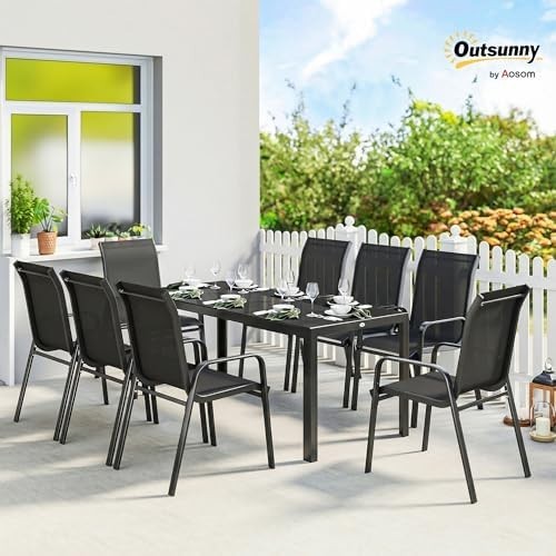 8 Seater Garden Dining Set Outdoor Patio Table with Stackable Chairs