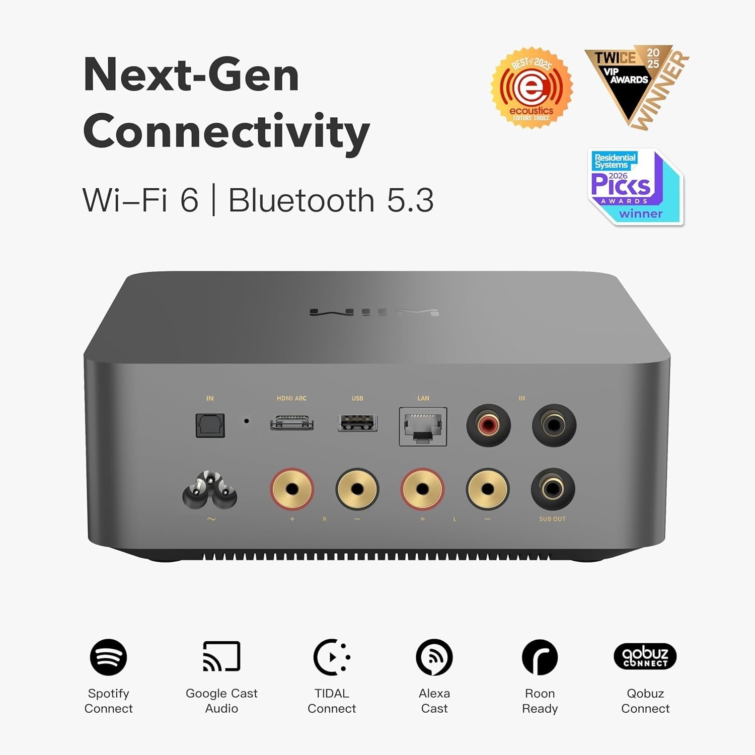 100W HiFi Streaming Amplifier DAC HDMI ARC WiFi 6 Bluetooth 5.3