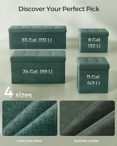 Foldable Storage Ottoman Bench 76cm Linen Seat Retro Green