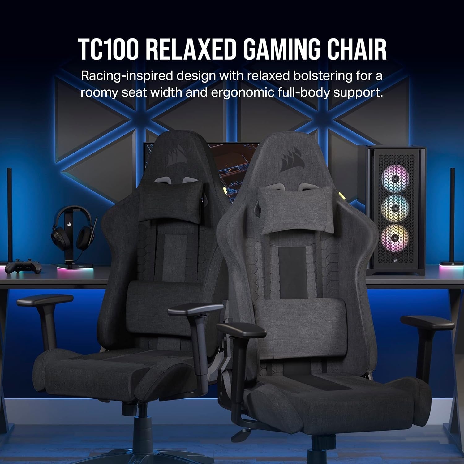 Relaxed Gaming Chair – Fabric Adjustable Seat Grey & Black