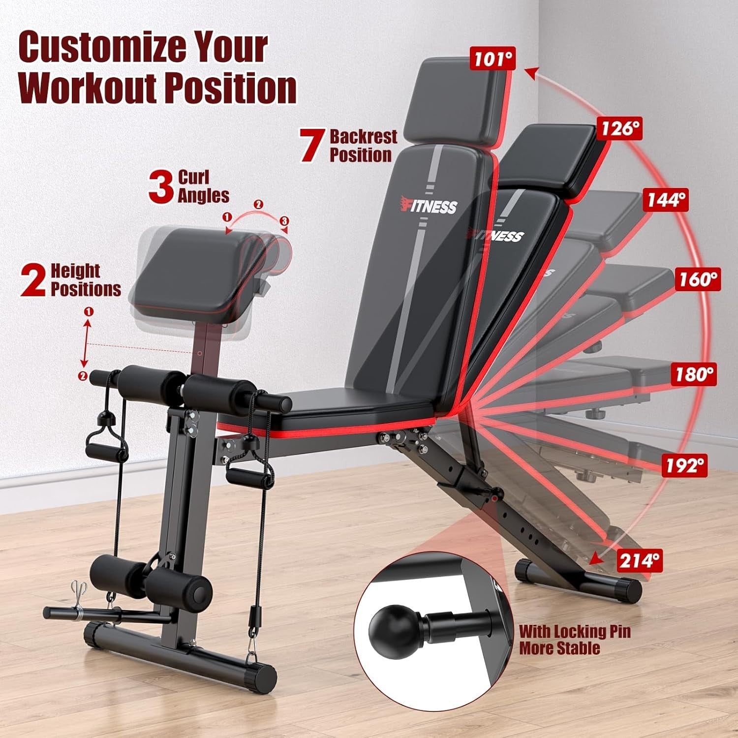 Multi-Function Foldable Workout Bench 770lb With Leg Extension Curl Pad