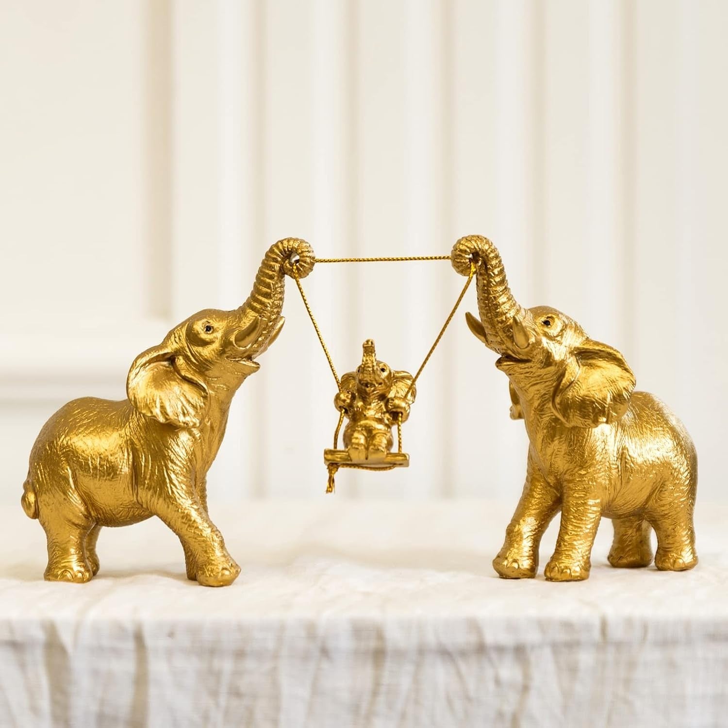 Gold Elephant Figurine Set Good Luck Resin Home Decor Centerpiece Gift