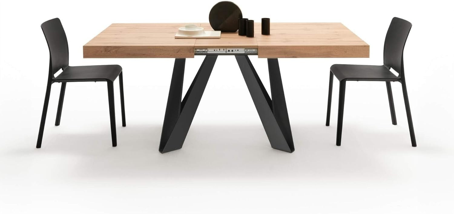 Extendable Oak Dining Table Rustic Finish with Black Metal Legs 220cm Max