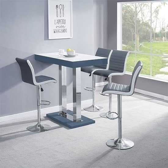 White & Grey High Gloss Bar Table Chrome Legs, Modern Rectangular Dining Counter