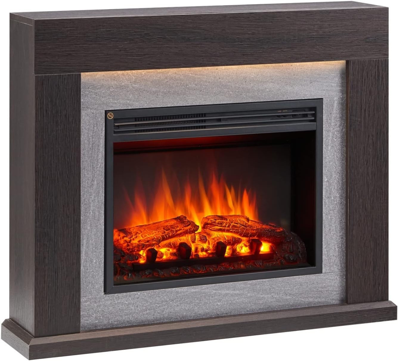 39" Electric Fireplace Heater Espresso Oak Surround, Remote & LED Flames