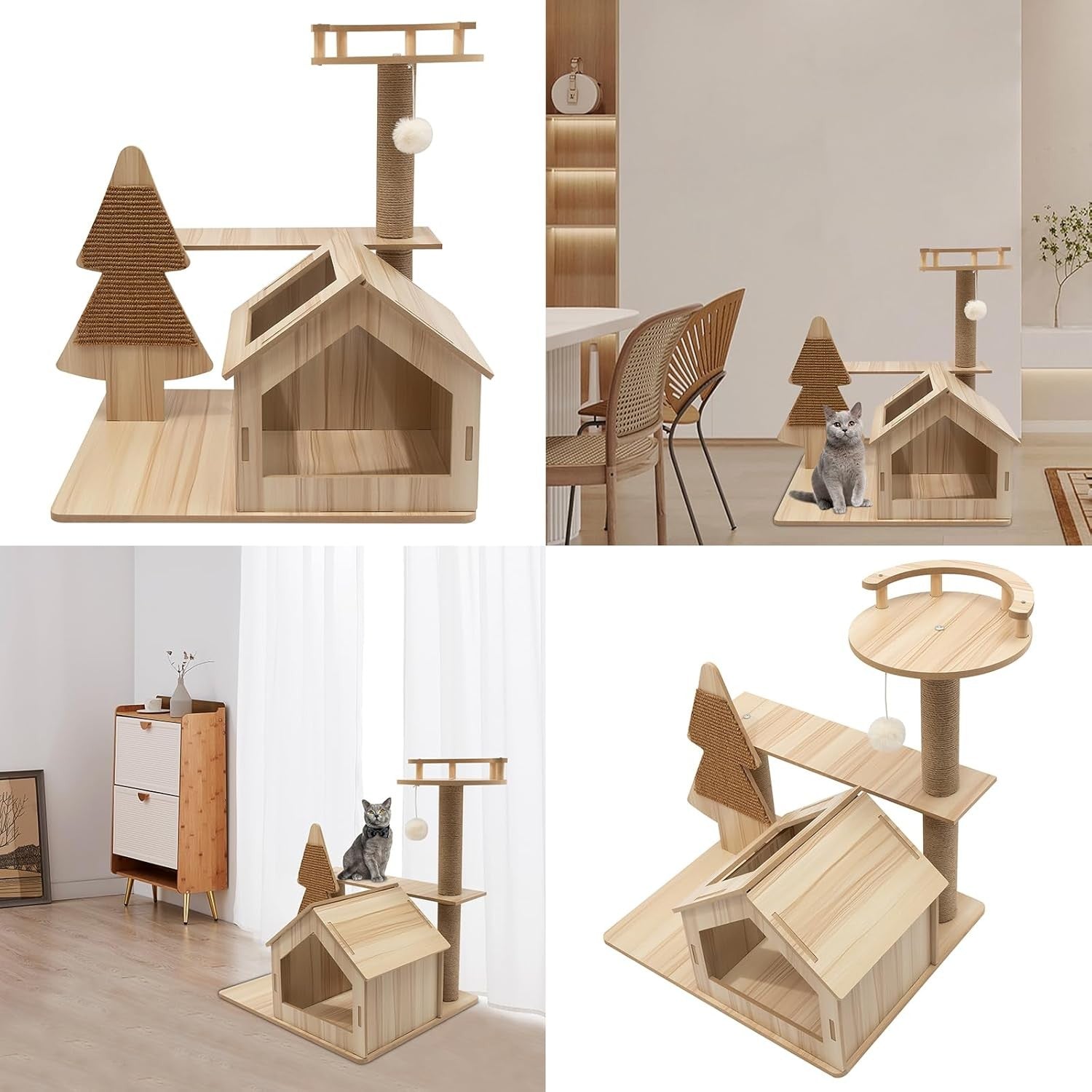 Wooden Cat Tree Play Tower Condo Scratching Post Activity Centre 71cm