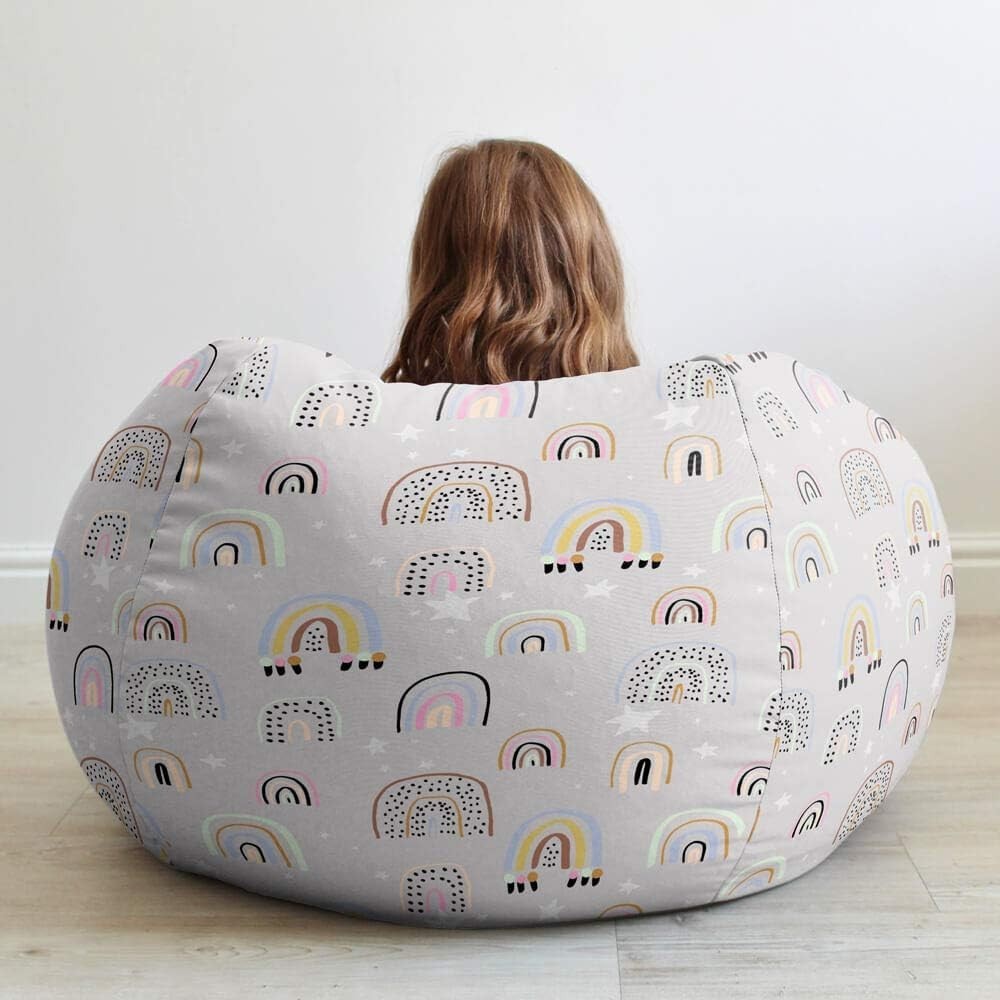 Kids Bean Bag Chair Rainbow Stars Washable Soft Seat for Bedroom Playroom