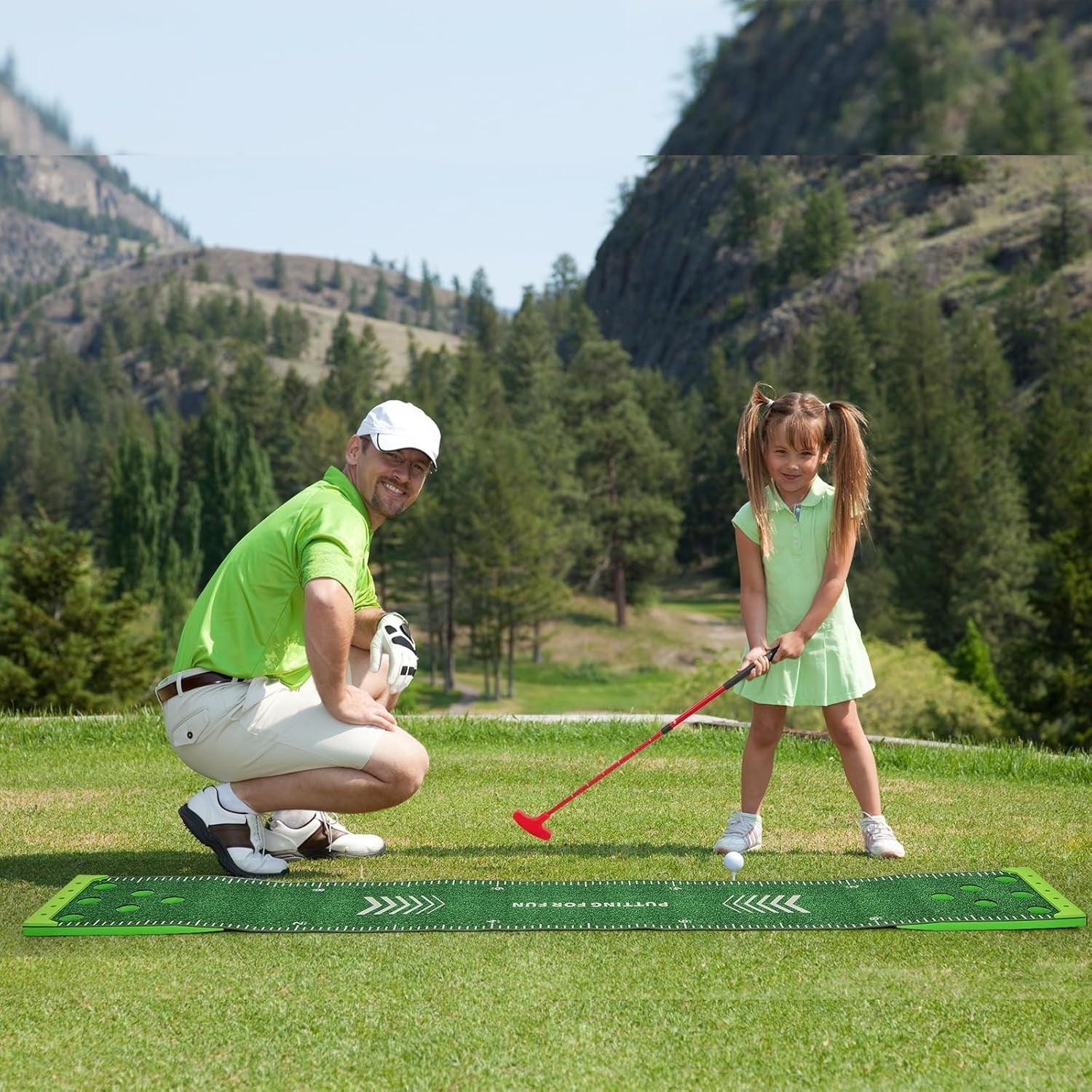 Indoor Golf Putting Green 11FT Practice Mat Set w/ Putters Balls Holes