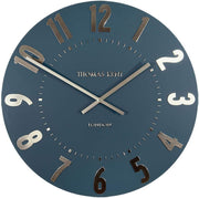 Silent Blue Wall Clock 20” | Large Gold Numbers | Classic Analog Design (S)