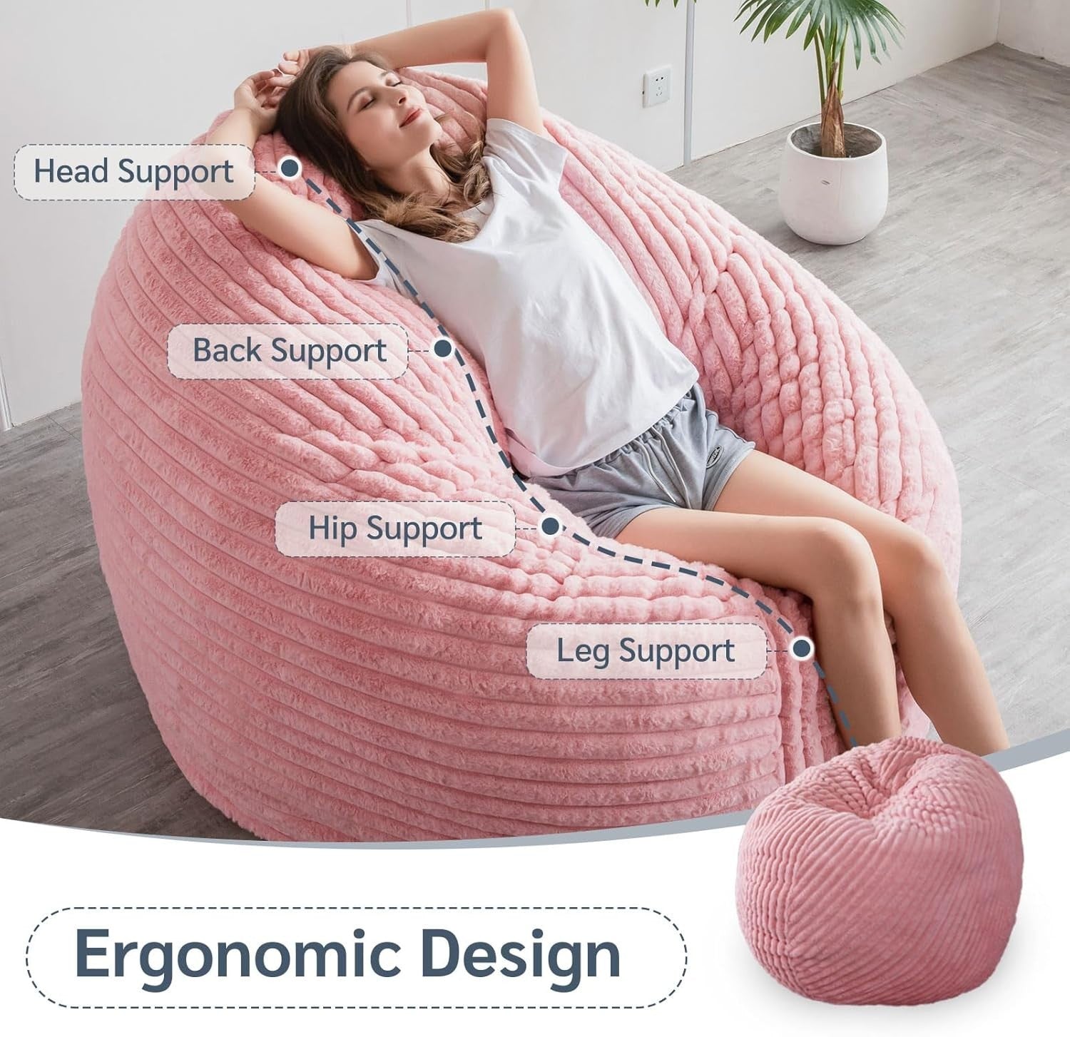 Pink Round Bean Bag Sofa Bed 180x180cm | Large Floor Chair for Adults
