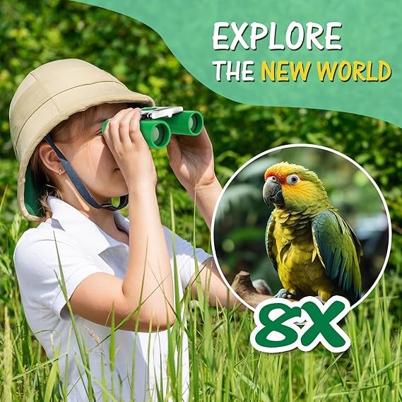 8x21 Waterproof Compact Binoculars Kids & Adults Outdoor Bird Watching Green