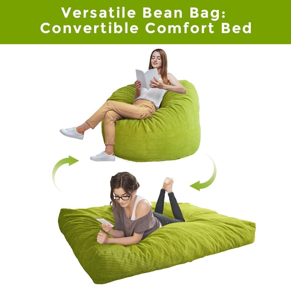 Convertible Bean Bag Sofa Bed Double Chair Lounger Corduroy Green