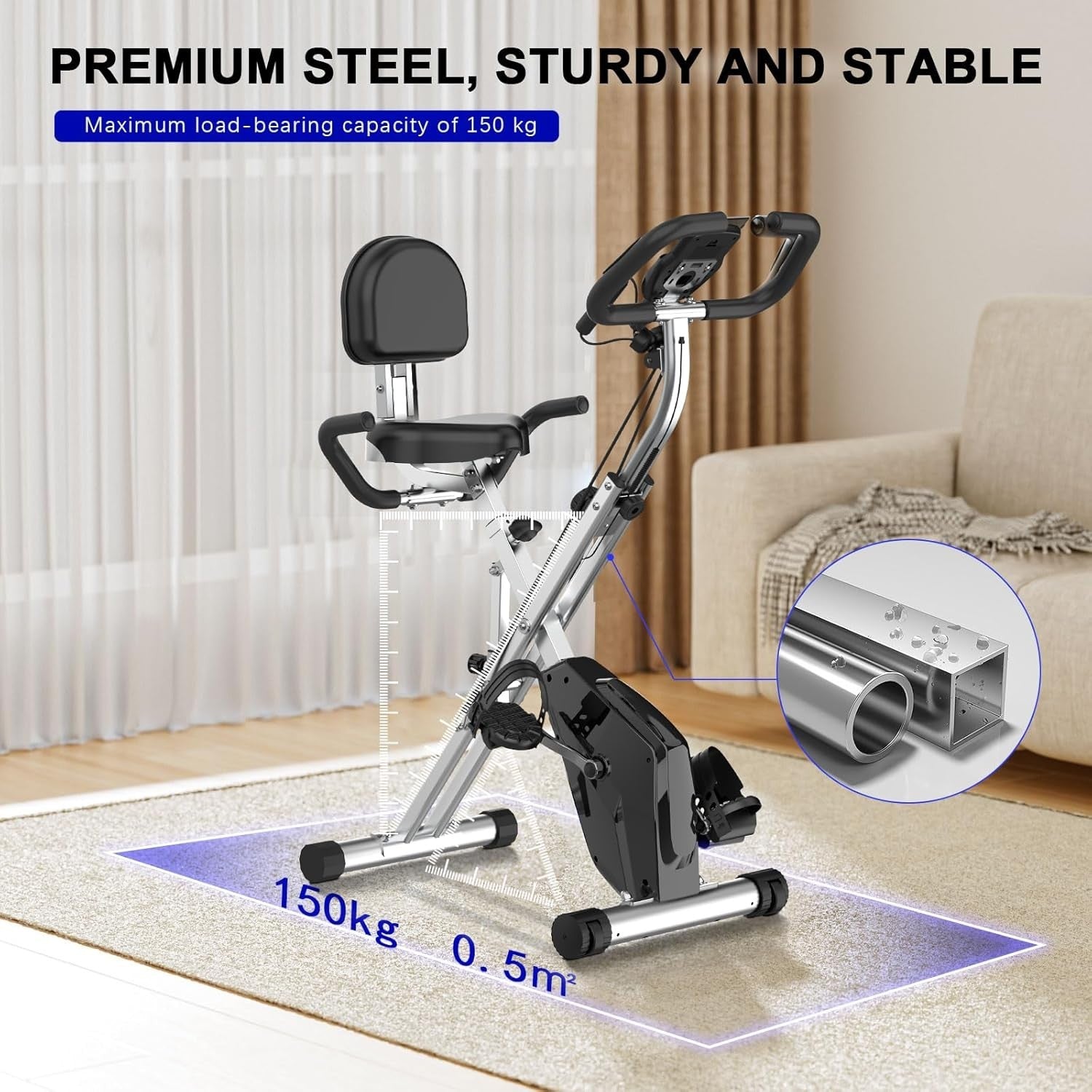 Foldable Magnetic Exercise Bike w/ LCD, 8 Levels, Heart Rate Sensors & Bands