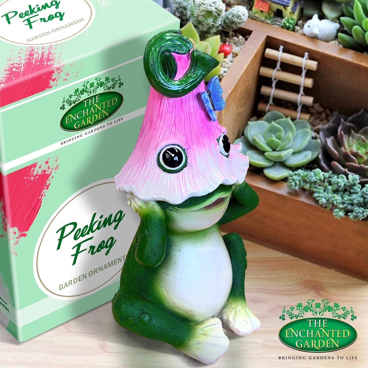 Peeking Frog Garden Ornament Resin Statue Cute Outdoor Patio Lawn Decor Gift