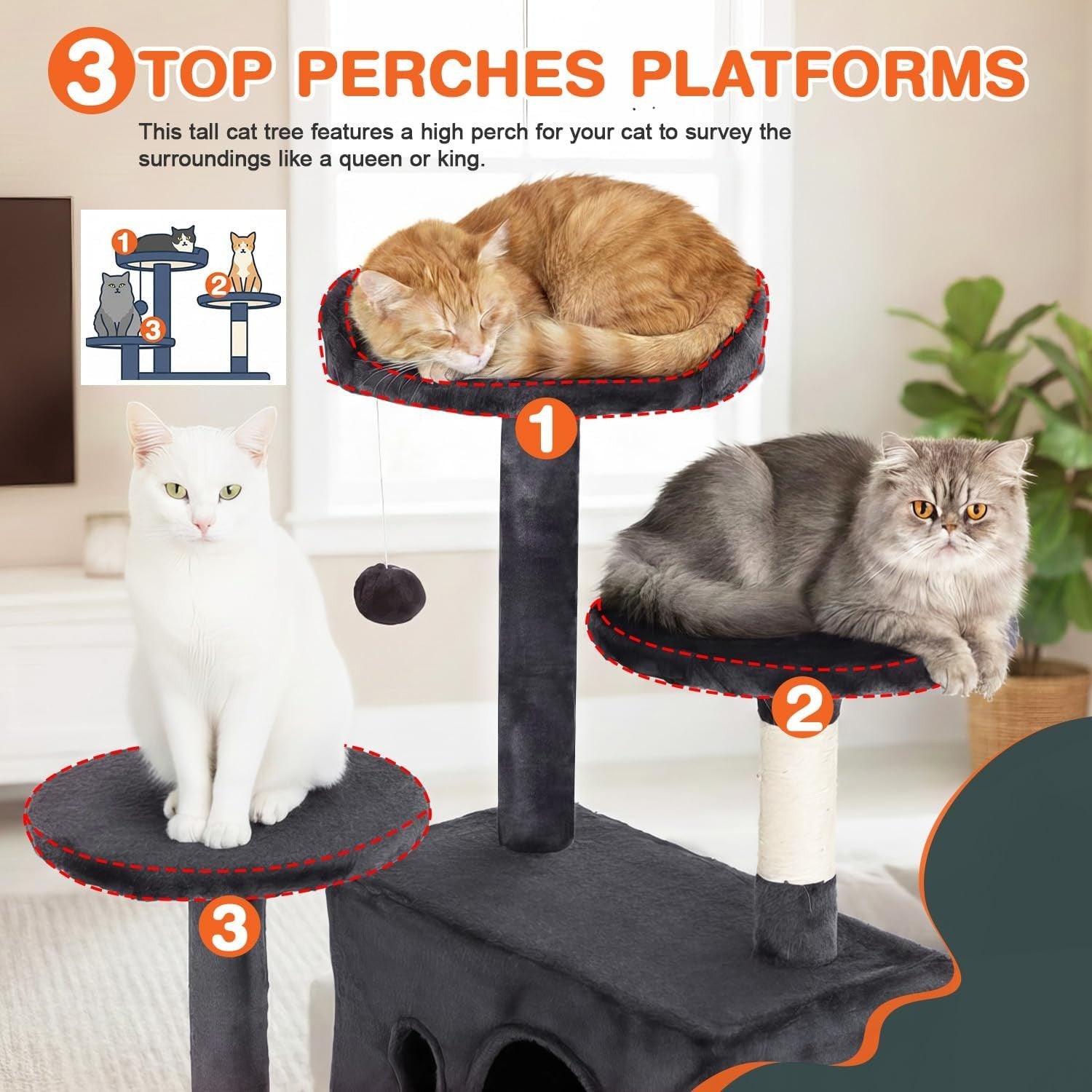 Ashy Grey Cat Tree Tower 139cm Multi Level Condo with Scratching Posts