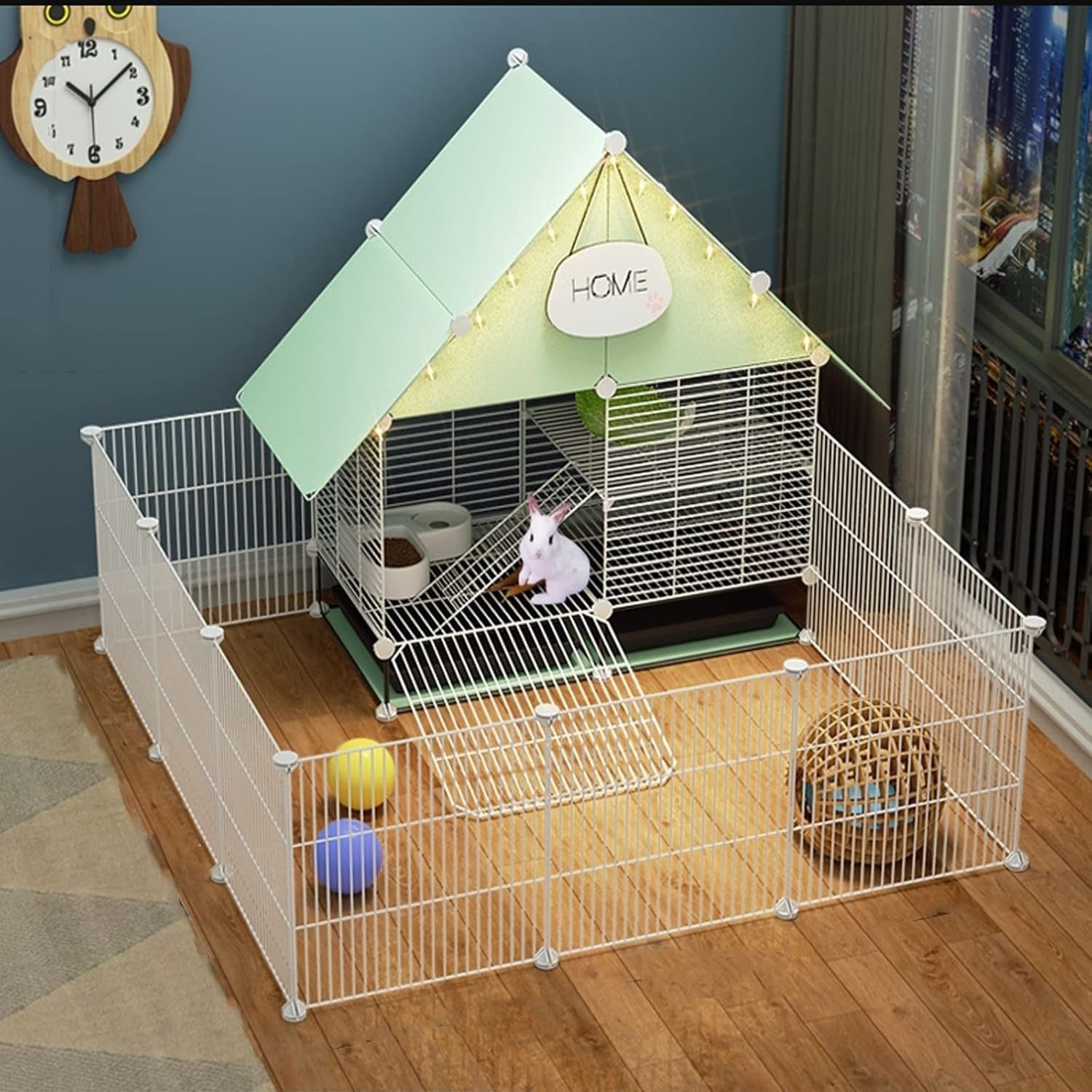 2-Story Rabbit Cage Indoor Large Metal Hutch Trays Secure Pet Enclosure