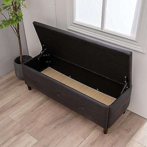 Black Faux Leather Storage Ottoman Bench with Seat & Lift-Up Lid 115x45x45